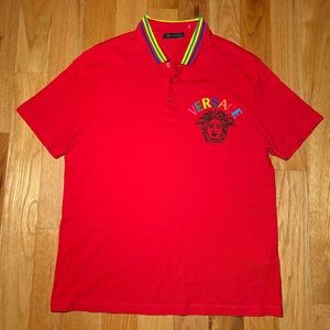 Versace Runway Medusa Red Multi Polo Shirt